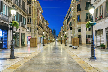 Calle Marques de Larios street at dawn in Malaga. Spain