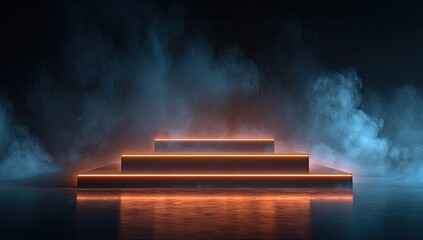 Neon steps in smoky room