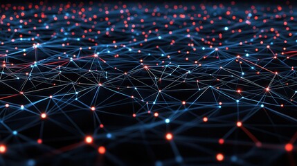 Abstract network of interconnected glowing points and lines representing data flow and digital connections