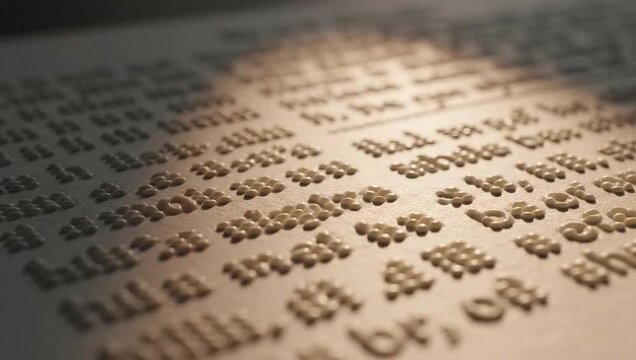 Braille text illuminated on a page for blind accessibility