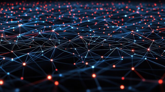 Abstract network of interconnected glowing points and lines representing data flow and digital connections