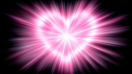 A vibrant pink heart radiates light against a dark background, creating a striking visual effect, Ideal for romantic themes, Valentine's Day promotions, or love-related graphics,