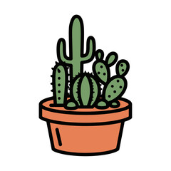 A collection of potted cacti creating a visually appealing minimalistic illustration of desert