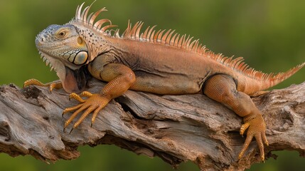 Fototapeta premium Large Iguana Basking on a Tree Branch in the Sunlight