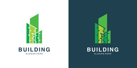 Green city building skyscraper logo design