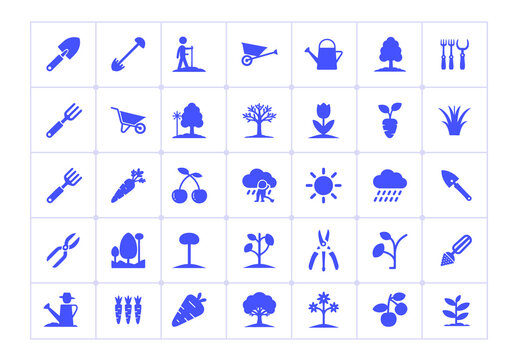 Set of Gardening and Horticulture Glyph Icons