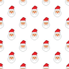 pixel Santa Claus head Seamless Pattern texture 2026 New Year  background art for 8 bit game	