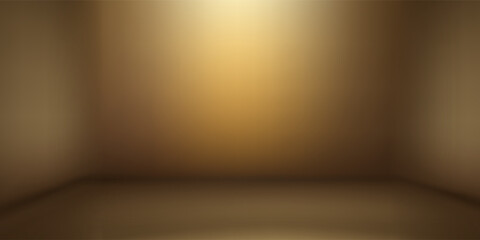 Dark gold gradient background studio with two lights shiny abstract pattern, modern and luxury empty room interior for premium product display lighting.