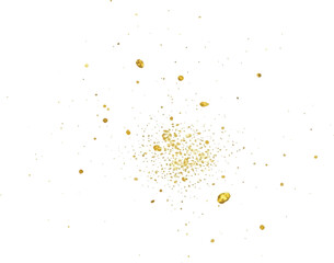 Gold glitter splash golden sparkling dust particles isolated on white background for festive design