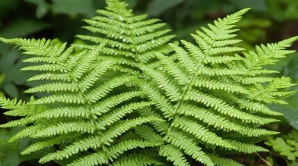 Close up of glistening water droplets clinging to vibrant green fern leaves in a lush natural environment