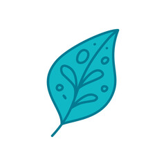 A blue leaf with decorative interior patterns, creating a unique and artistic botanical style. Suitable for creative graphics, decorative elements, modern illustrations, and stylized nature designs.
