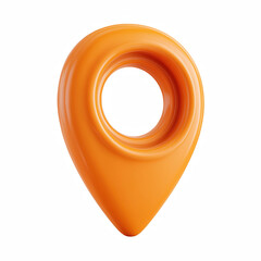 3D Location Map Pin Icon, Orange Glossy GPS Marker Symbol, Chubby Navigation UI Element Isolated on Transparent Background