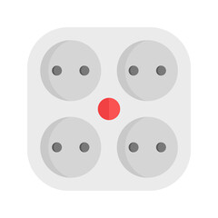 A square-shaped four-hole white power socket illustration with clear geometric lines. Ideal for modern electrical visuals, home and office icons, appliance graphics, and energy-themed vector designs.