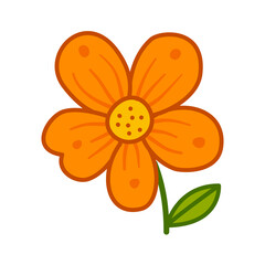 An orange flower with five large rounded petals and green leaves, forming a bold botanical element. Suitable for floral branding, decorative graphics, nature themes, and cheerful illustrations.