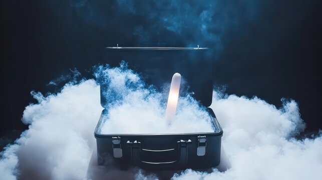 Emergency signal flare ignites within a protective case surrounded by dramatic smoke