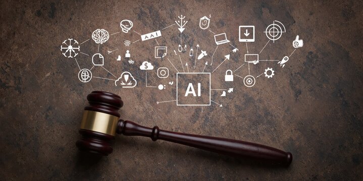 a judge gavel with icons of social media