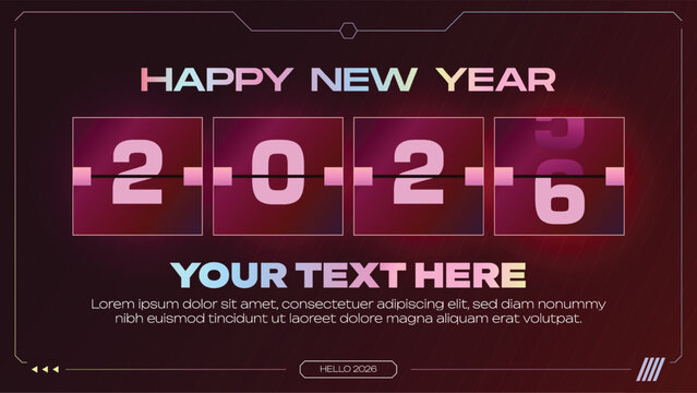 Modern Happy New Year 2026. Perfect for technology banners, social posts, web headers, countdown layouts, and New Year promotions.