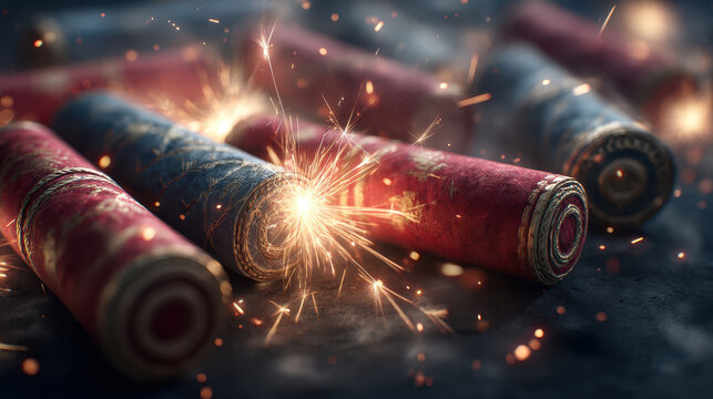 Sparkler firecracker firework fuse spark flash celebration spark sparks bright explosive red blue cylinder
