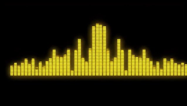 Glowing yellow digital audio equalizer bars representing sound rhythm