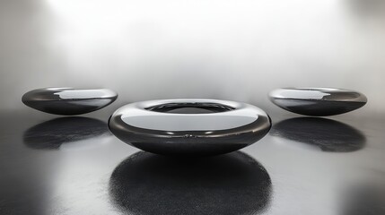 Shiny Polished Steel Rings with Reflections on a Dark Surface