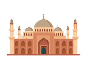 Fototapeta premium Taj Mahal vector illustration: Mughal marble mausoleum architecture in Agra, India, a famous Asia travel landmark and heritage monument