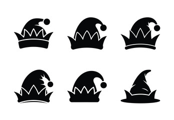 christmas elf hat flip silhouette icon set collection with spiral and solid styles