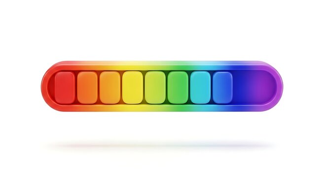 Rounded rectangular bar with nine colorful segments in a rainbow gradient from red to purple abstract