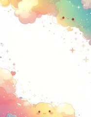 festive clouds raining sparkles forming magical kawaii frame