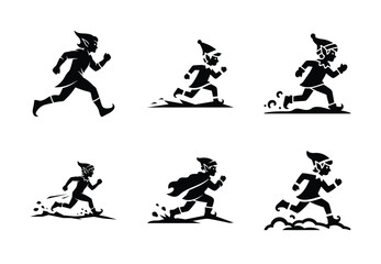 christmas elf snow sprint silhouette icon set collection with spiral and solid styles