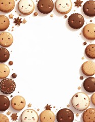 assorted holiday treats creating playful kawaii dessert border