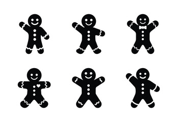 christmas gingerbread cheer silhouette icon set collection with spiral and solid styles