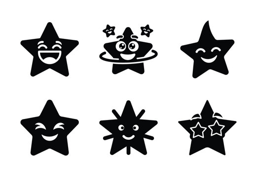christmas giggle star silhouette icon set collection with spiral and solid styles