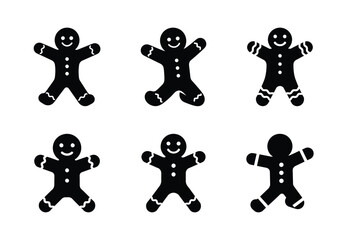 christmas gingerbread jump silhouette icon set collection with spiral and solid styles