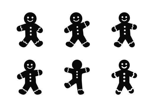 christmas gingerbread tiptoe silhouette icon set collection with spiral and solid styles
