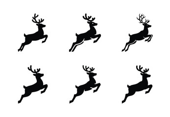 christmas reindeer hop silhouette icon set collection with spiral and solid styles