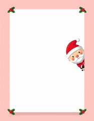 cute kawaii santa peeking from corners with blank middle