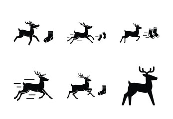 christmas reindeer sock chase silhouette icon set collection with spiral and solid styles