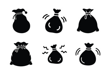 christmas santa bag wiggle silhouette icon set collection with spiral and solid styles
