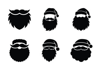 christmas santa beard puff silhouette icon set collection with spiral and solid styles