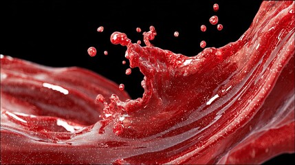 Dynamic cranberry juice splash on black background for vibrant marketing campaign or eye-catching product presentation, a burst of freshness