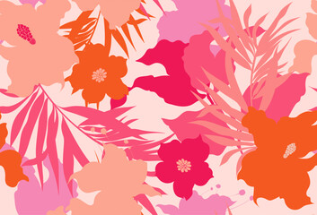 Seamless colorful tropical flowers pattern. Hand draw abstract pattern