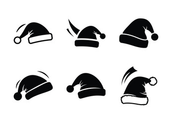 christmas santa hat bounce silhouette icon set collection with spiral and solid styles