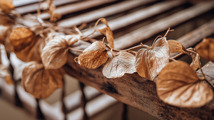 tolerable. Close-up of dried lovage leaves on a wooden rack with natural morning light. gardening catalogs, home-decor guides, designed for home decor and floral branding, used by sports marketers.
