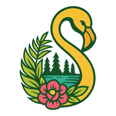 Floral Flamingo Lake Svg 