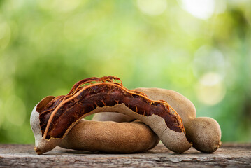 Tamarind Tamarindus indica fruits on natural background.