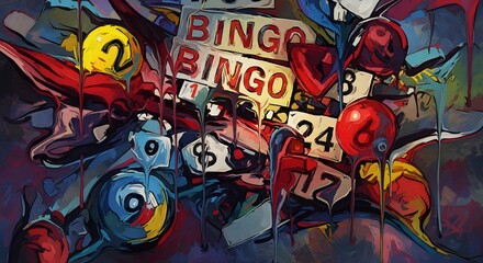 Fototapeta premium Abstract Painting of Bingo Cards and Numbers with Vibrant Colors.