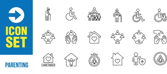 Fototapeta premium Modern icon set showcasing senior care and support services, designed for compassion and assistance themes