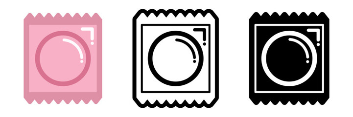 Condom Package Icon Set in Pink and Monochrome – Vector