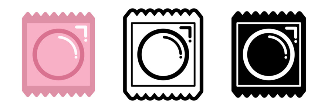 Condom Package Icon Set in Pink and Monochrome &ndash; Vector