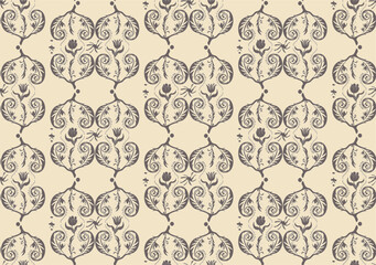 Vector seamless pattern with abstract ethnic stylized flowers and leaves, reminiscent of ancient Russian painting, for printing on clothing, textiles, websites, presentations.
